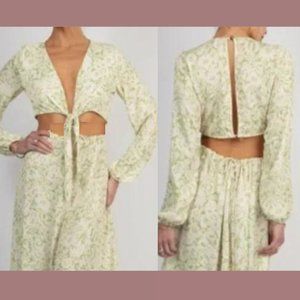 NEW RESA [ Small ] Noelle Tie Front Long Sleeve Crop‎ Blouse in Bali Green